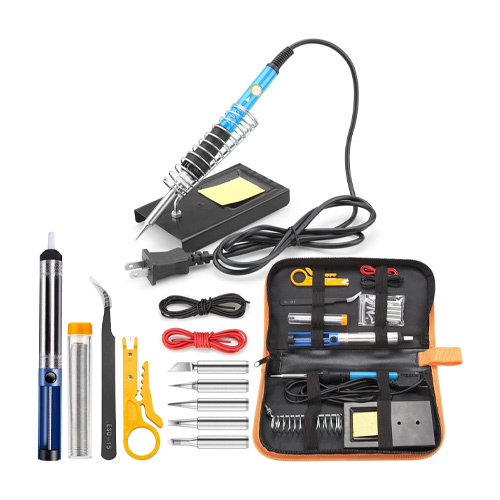 P Concepts Soldering Iron Kit 15 in 1, 60W 110V Adjustable Temperature Welding Tool with Solder Tips, Solder Wire, Desoldering Pump, Tweezers, Stripper Cutter, Tool Bag Simple